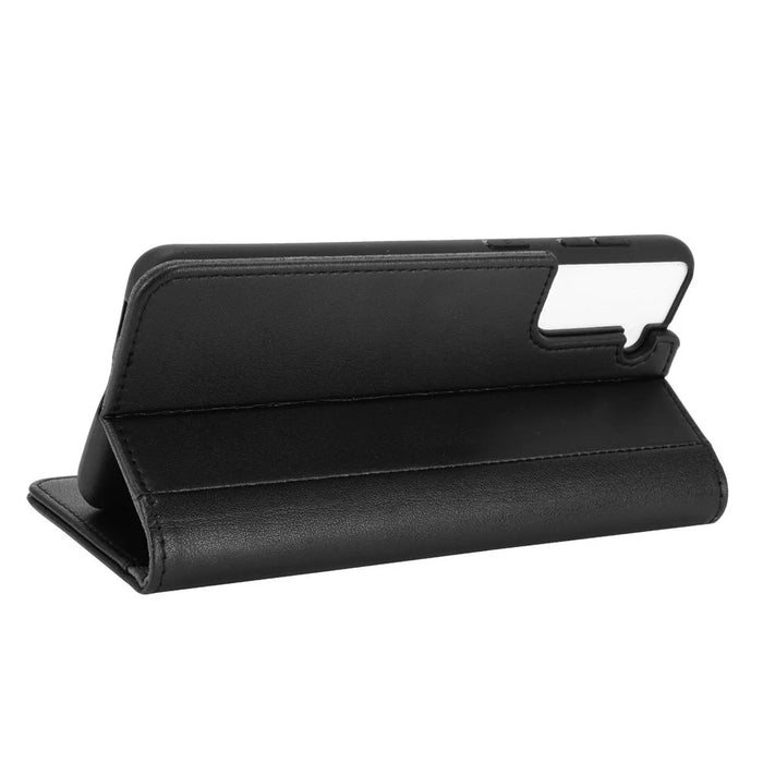 For Samsung Galaxy S21+ Phone Cases Genuine Split Leather Wallet Mobile Cover Stand - Black - 5