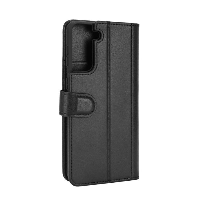 For Samsung Galaxy S21+ Phone Cases Genuine Split Leather Wallet Mobile Cover Stand - Black - 6