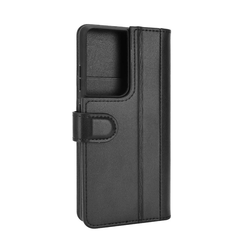 For Samsung Galaxy S21 Ultra 5G Phone Cases Genuine Split Leather Wallet Mobile Cover Stand - Black - 6