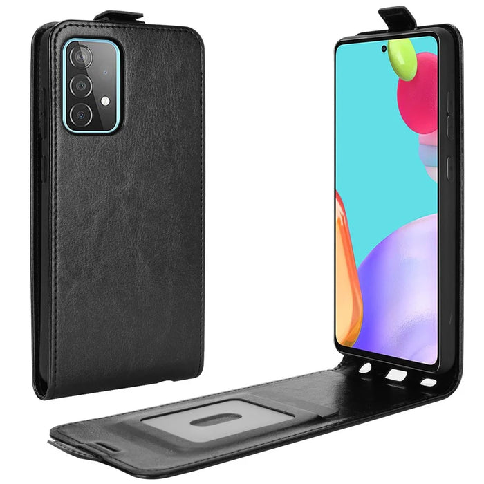 Crazy Horse Vertical Leather Shell for Samsung Galaxy A52 4G/5G / A52s 5G Card Holder Case - Black - 1