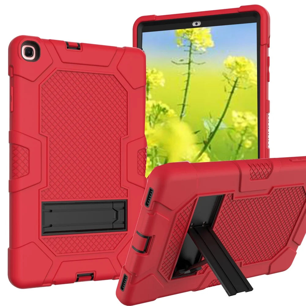 PC + TPU + Silicone Contrast Color Design Tablet Case Cover with Slide-Out Kickstand for Samsung Galaxy Tab A 10.1 (2019) - Red/Black - 1