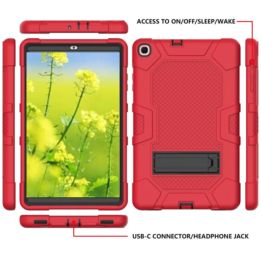 PC + TPU + Silicone Contrast Color Design Tablet Case Cover with Slide-Out Kickstand for Samsung Galaxy Tab A 10.1 (2019) - Red/Black - 2