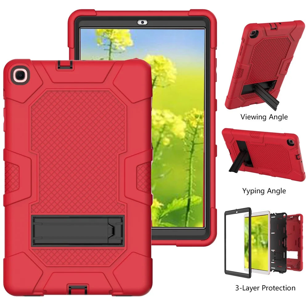 PC + TPU + Silicone Contrast Color Design Tablet Case Cover with Slide-Out Kickstand for Samsung Galaxy Tab A 10.1 (2019) - Red/Black - 3