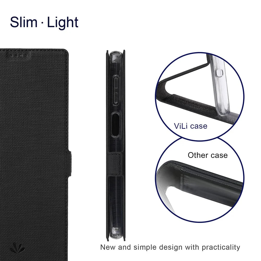 VILI DMK Double Card Holder Magnetic Clasp Leather Wallet Stand Cover for Samsung Galaxy A32 5G - Black - 4