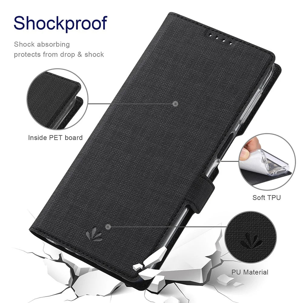VILI DMK Double Card Holder Magnetic Clasp Leather Wallet Stand Cover for Samsung Galaxy A32 5G - Black - 6