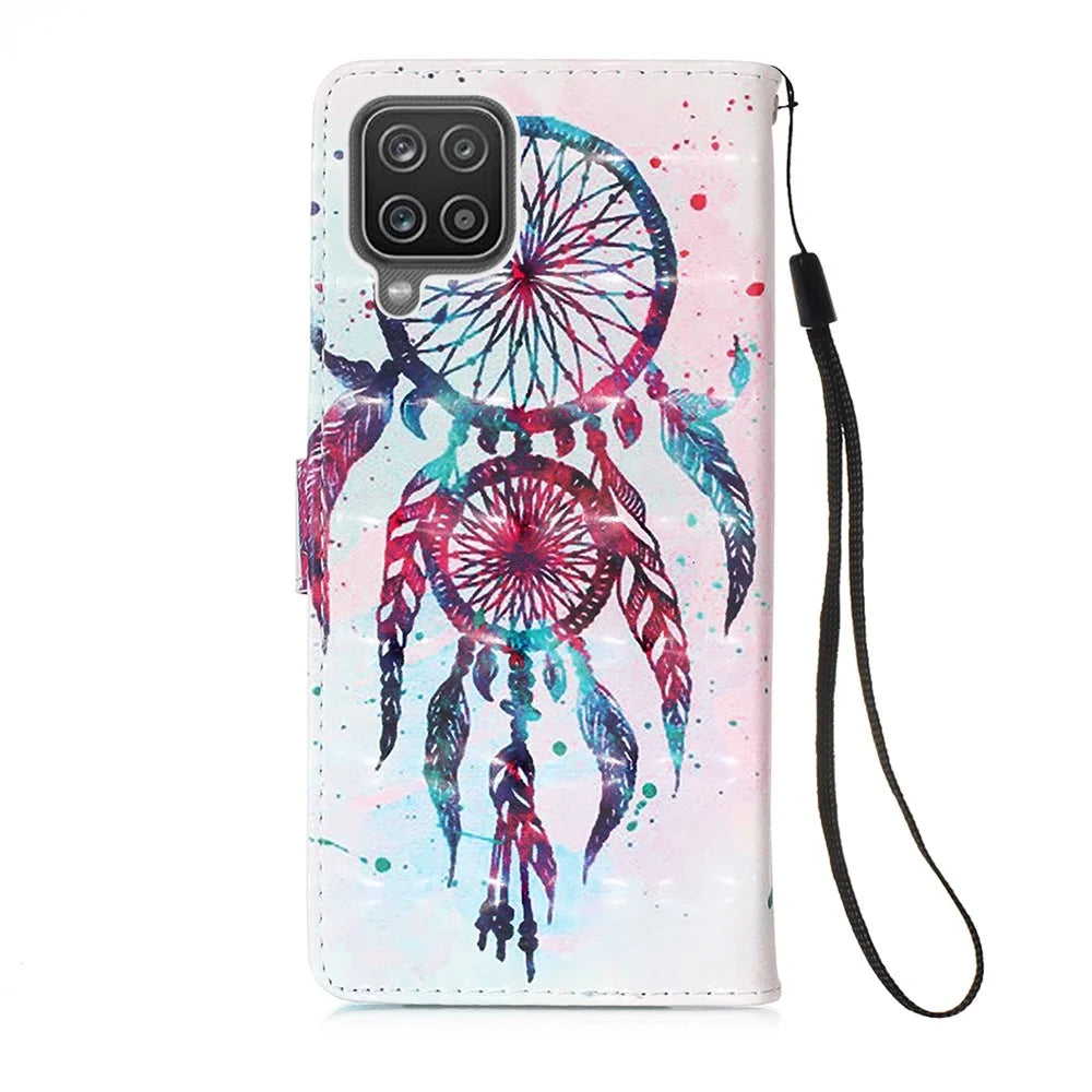 Lanyard Design Pattern Printing Design Leather Phone Case with Wallet and Stand for Samsung Galaxy A12 / M12 - Dreamcatcher - 3