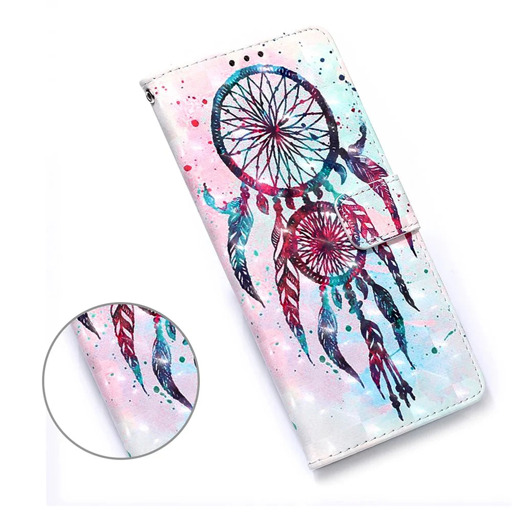 Lanyard Design Pattern Printing Design Leather Phone Case with Wallet and Stand for Samsung Galaxy A12 / M12 - Dreamcatcher - 7