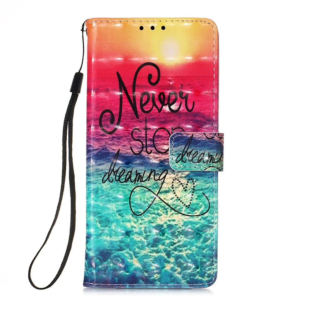 Pattern Printing Design Wallet Stand Leather Phone Case with Lanyard for Samsung Galaxy A32 5G - Sea Of Clouds / Colorful - 2