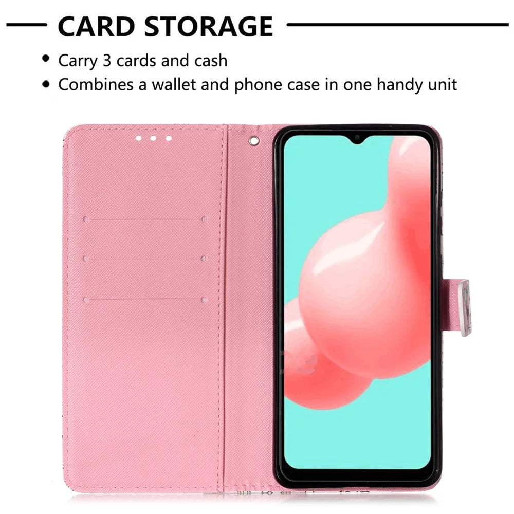 Pattern Printing Design Wallet Stand Leather Phone Case with Lanyard for Samsung Galaxy A32 5G - Sea Of Clouds / Colorful - 4