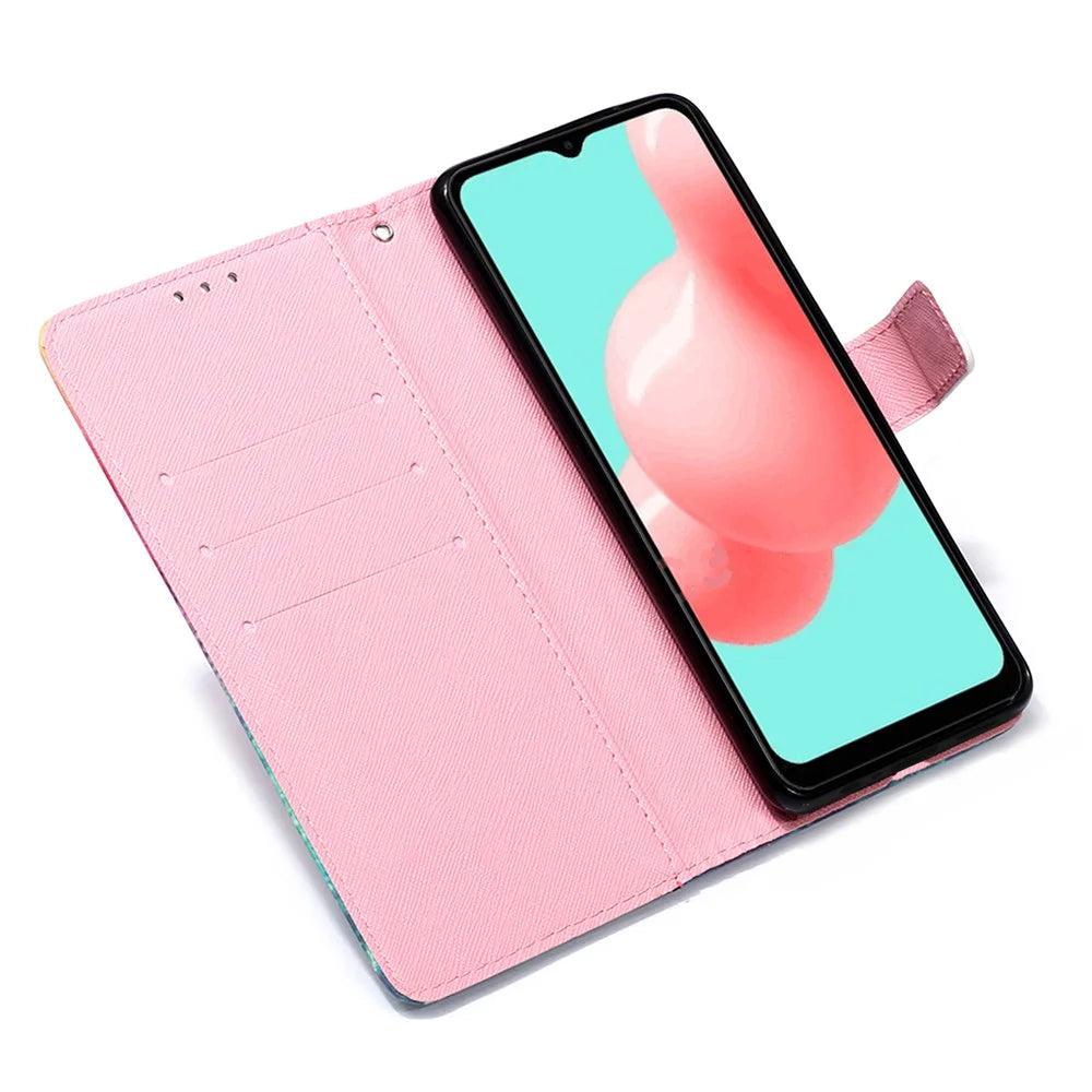 Pattern Printing Design Wallet Stand Leather Phone Case with Lanyard for Samsung Galaxy A32 5G - Sea Of Clouds / Colorful - 6