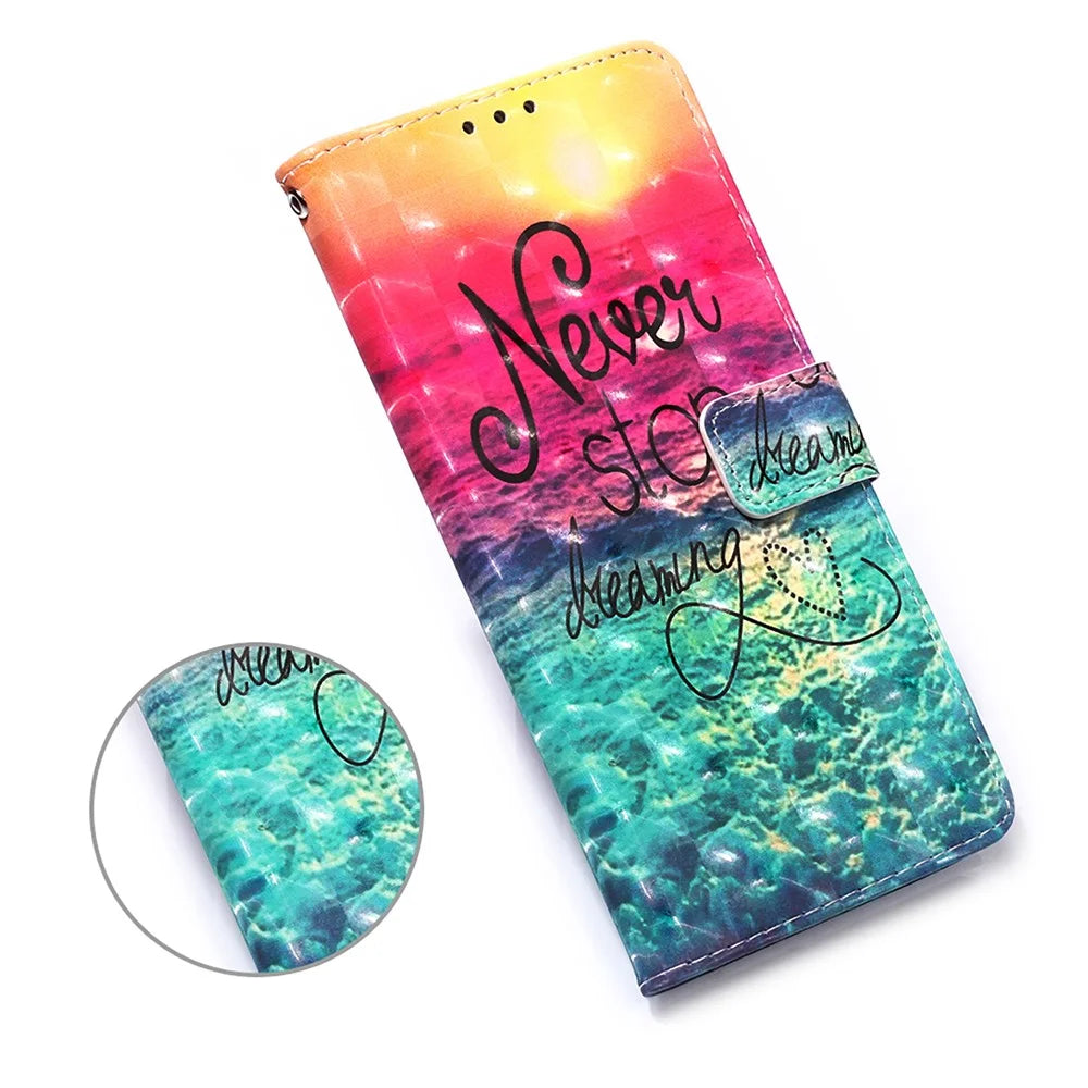 Pattern Printing Design Wallet Stand Leather Phone Case with Lanyard for Samsung Galaxy A32 5G - Sea Of Clouds / Colorful - 7