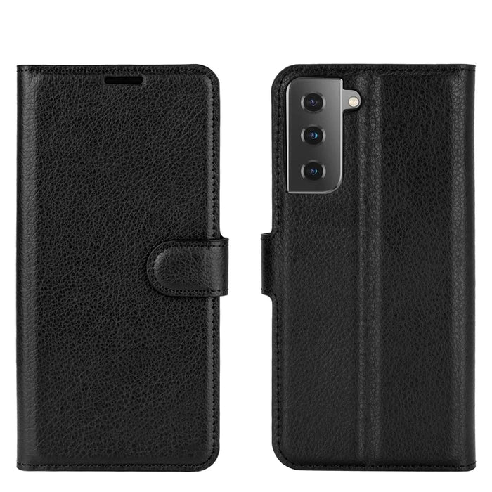 Litchi Texture Leather Phone Protective Cover with Wallet Stand Design for Samsung Galaxy S21+ 5G - Black - 2