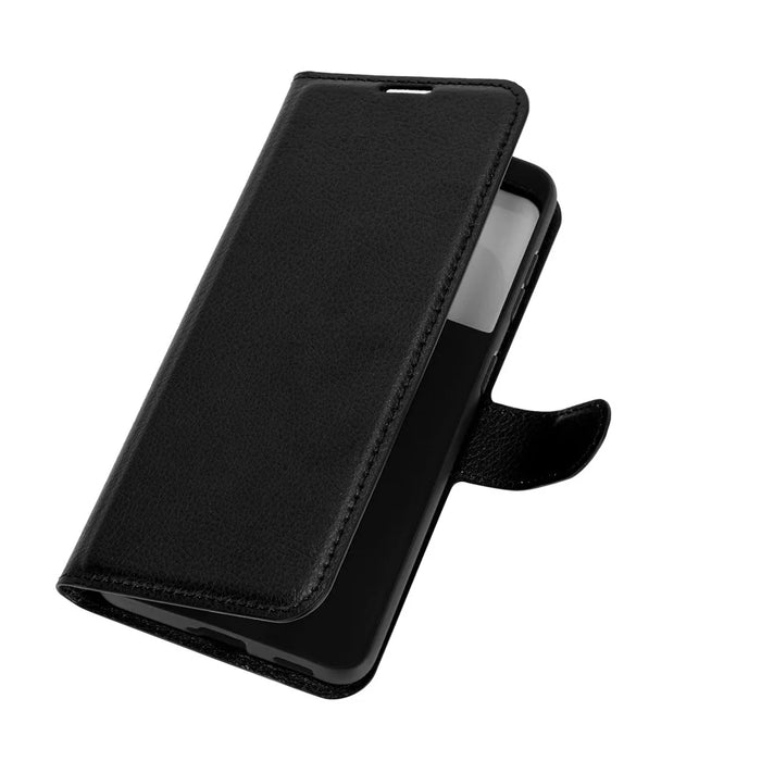 Litchi Texture Leather Phone Protective Cover with Wallet Stand Design for Samsung Galaxy S21+ 5G - Black - 6