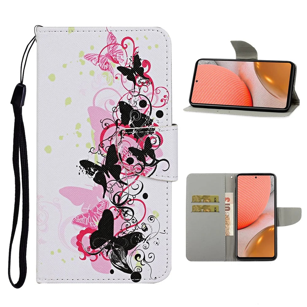 TPU + PU Leather Wallet Stand Phone Case with Lanyard for Samsung Galaxy A72 5G / A72 4G - Butterfly - 1