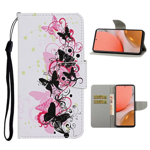 TPU + PU Leather Wallet Stand Phone Case with Lanyard for Samsung Galaxy A72 5G / A72 4G - Butterfly - 1