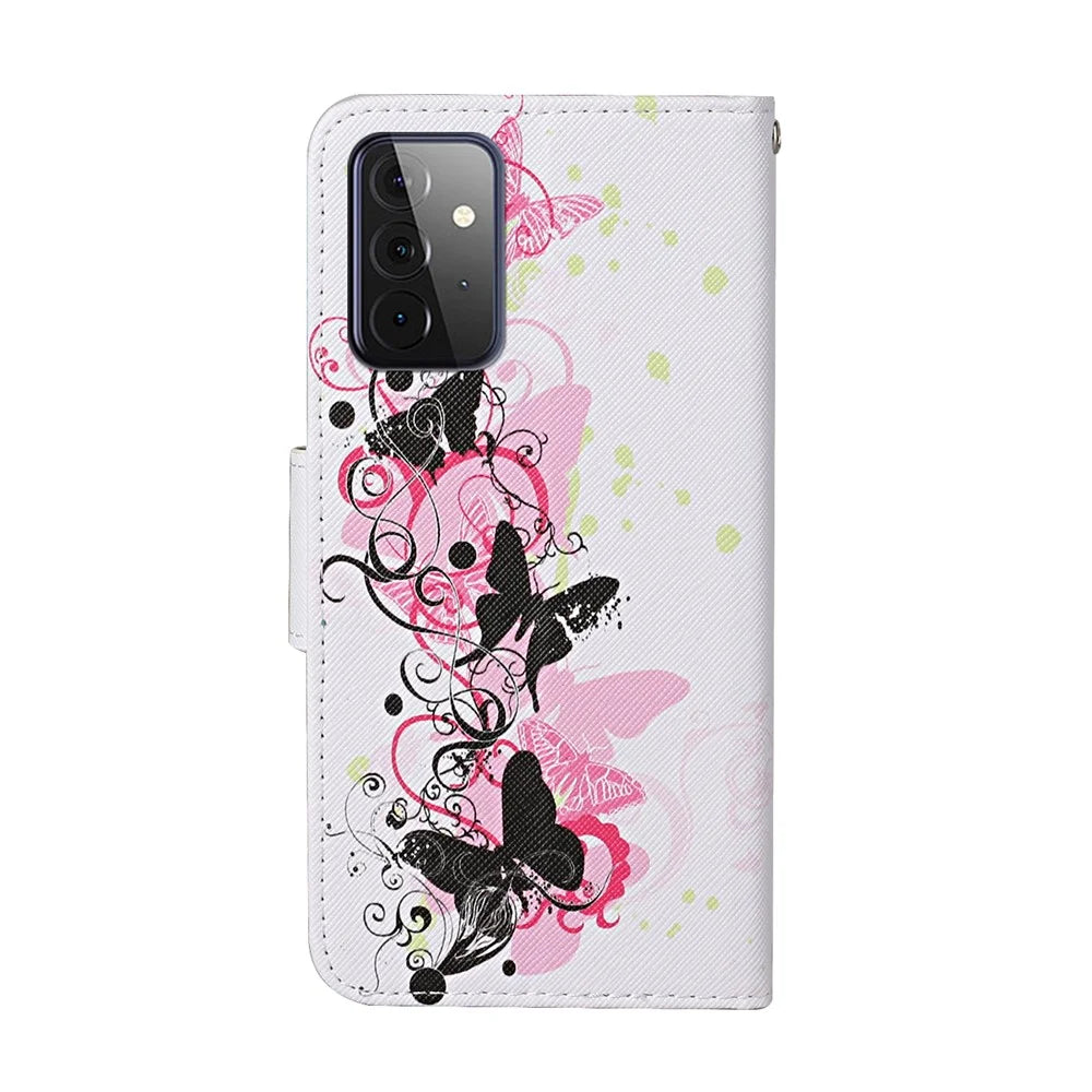 TPU + PU Leather Wallet Stand Phone Case with Lanyard for Samsung Galaxy A72 5G / A72 4G - Butterfly - 3