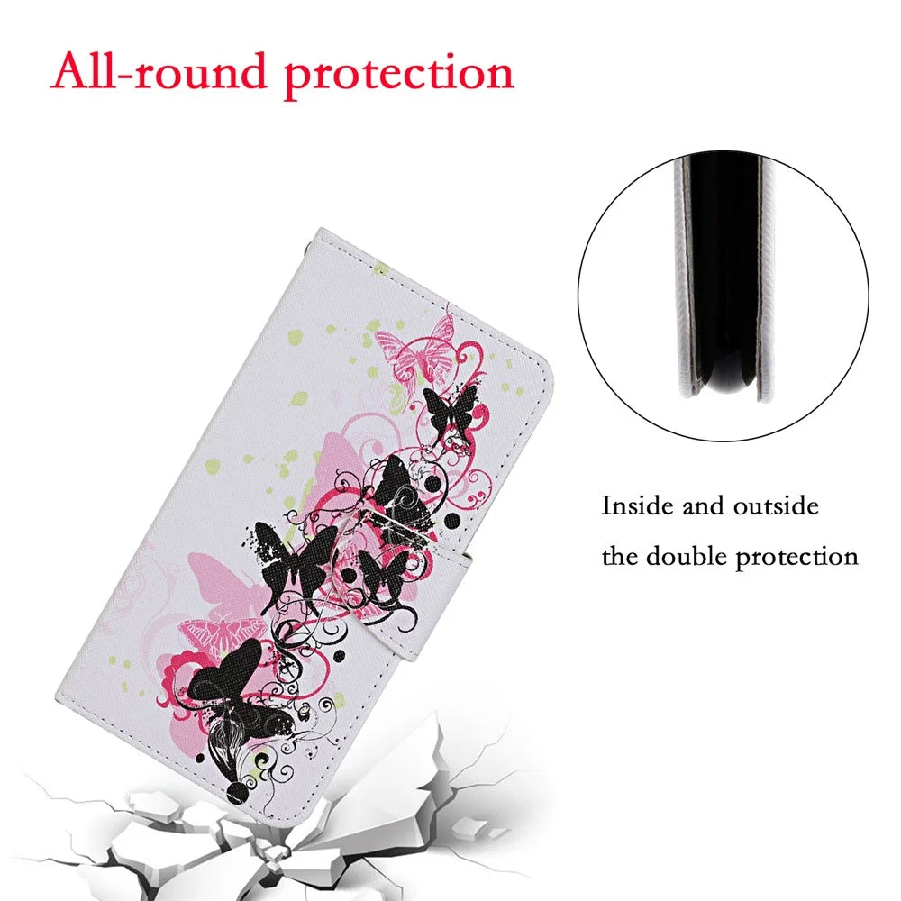 TPU + PU Leather Wallet Stand Phone Case with Lanyard for Samsung Galaxy A72 5G / A72 4G - Butterfly - 5