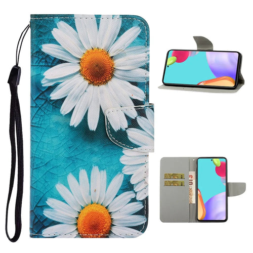 TPU + PU Leather Wallet Stand Phone Case with Lanyard for Samsung Galaxy A52 4G/5G / A52s 5G - Chrysanthemum - 1