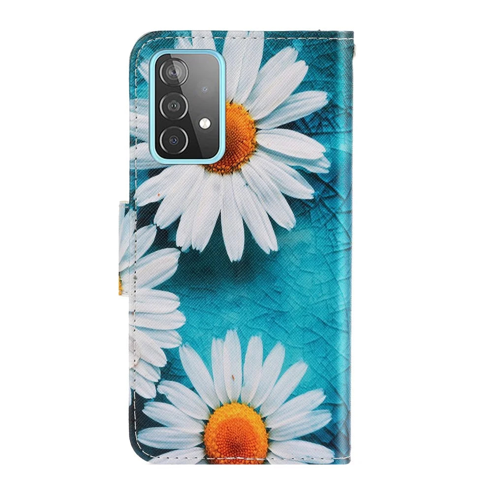 TPU + PU Leather Wallet Stand Phone Case with Lanyard for Samsung Galaxy A52 4G/5G / A52s 5G - Chrysanthemum - 2