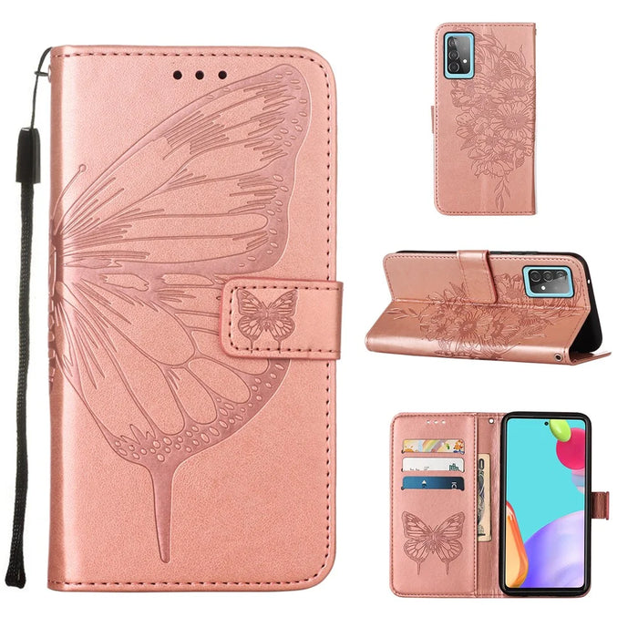 Imprint Butterfly Flower Pattern Wallet Stand Leather Case for Samsung Galaxy A52 4G/5G / A52s 5G - Rose Gold - 1
