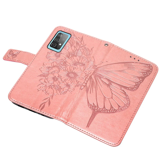 Imprint Butterfly Flower Pattern Wallet Stand Leather Case for Samsung Galaxy A52 4G/5G / A52s 5G - Rose Gold - 7