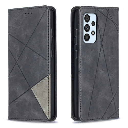 For Samsung Galaxy A52 4G / 5G / A52s 5G Geometric Pattern Leather Stand Case Card Holder Shell - Black - 1
