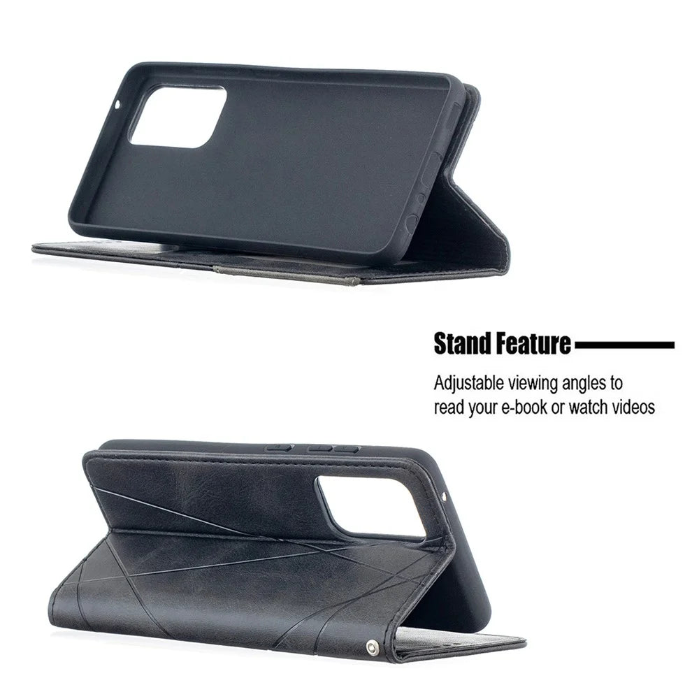 For Samsung Galaxy A52 4G / 5G / A52s 5G Geometric Pattern Leather Stand Case Card Holder Shell - Black - 3