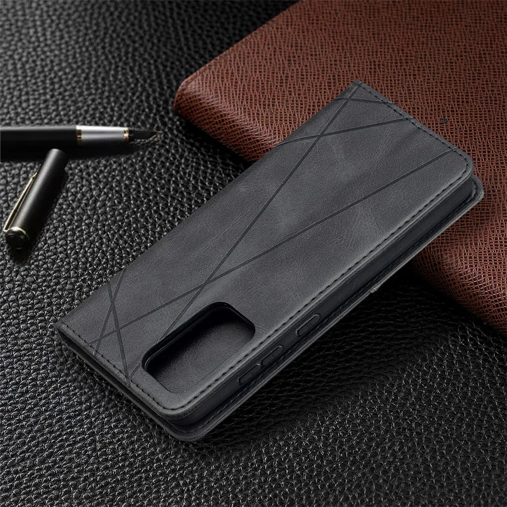 For Samsung Galaxy A52 4G / 5G / A52s 5G Geometric Pattern Leather Stand Case Card Holder Shell - Black - 7