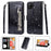 Flash Powder Zipper Pocket Wallet Flip Leather Phone Case with Strap for Samsung Galaxy A12 - Black - 1