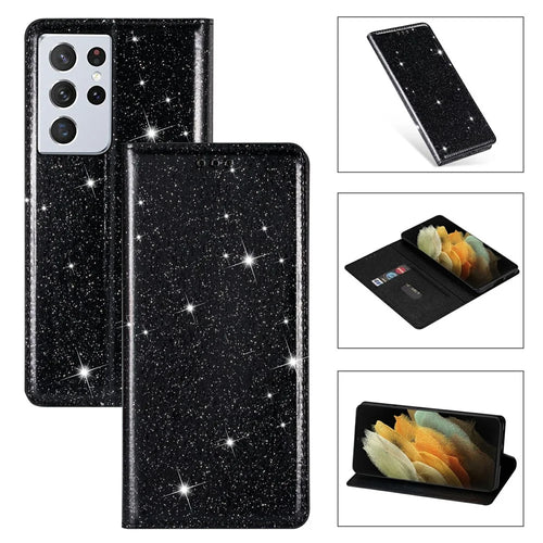 Flash Powder Auto-absorbed Ultra-thin Leather Shell for Samsung Galaxy S21 Ultra 5G - Black - 1