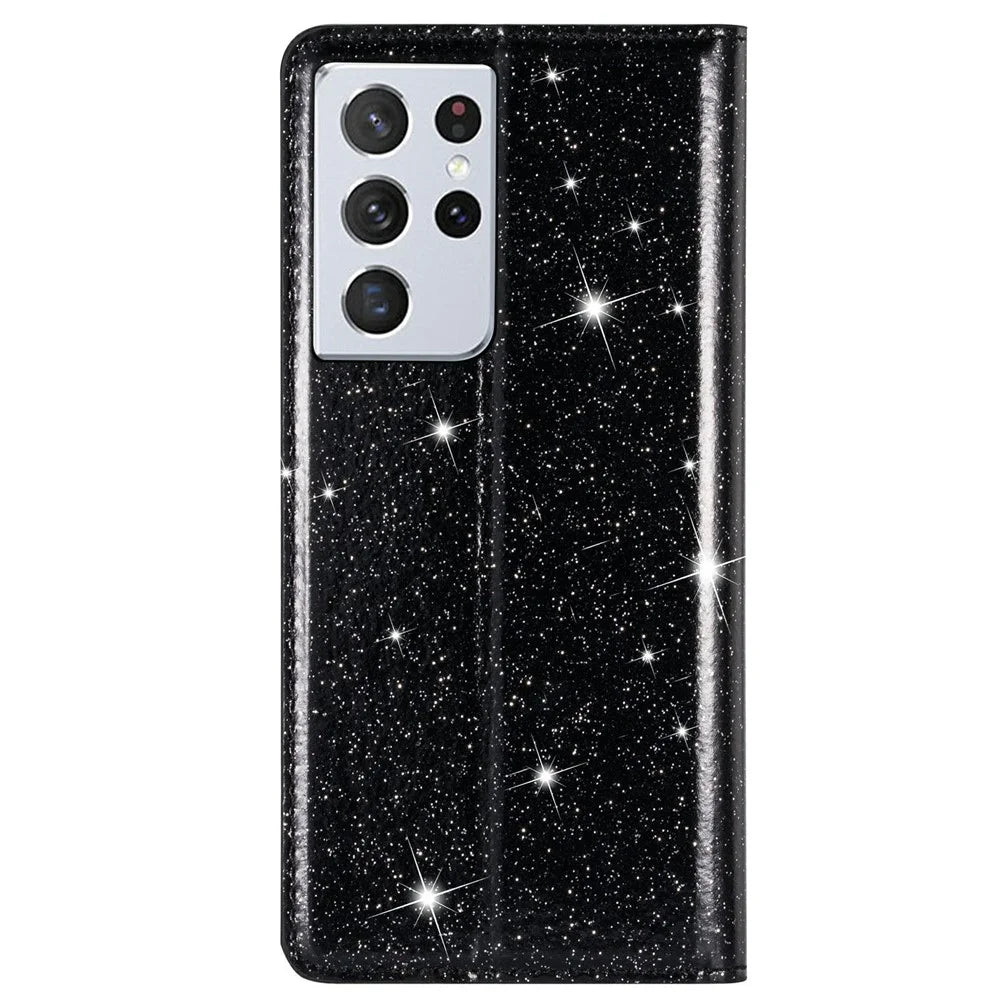 Flash Powder Auto-absorbed Ultra-thin Leather Shell for Samsung Galaxy S21 Ultra 5G - Black - 2