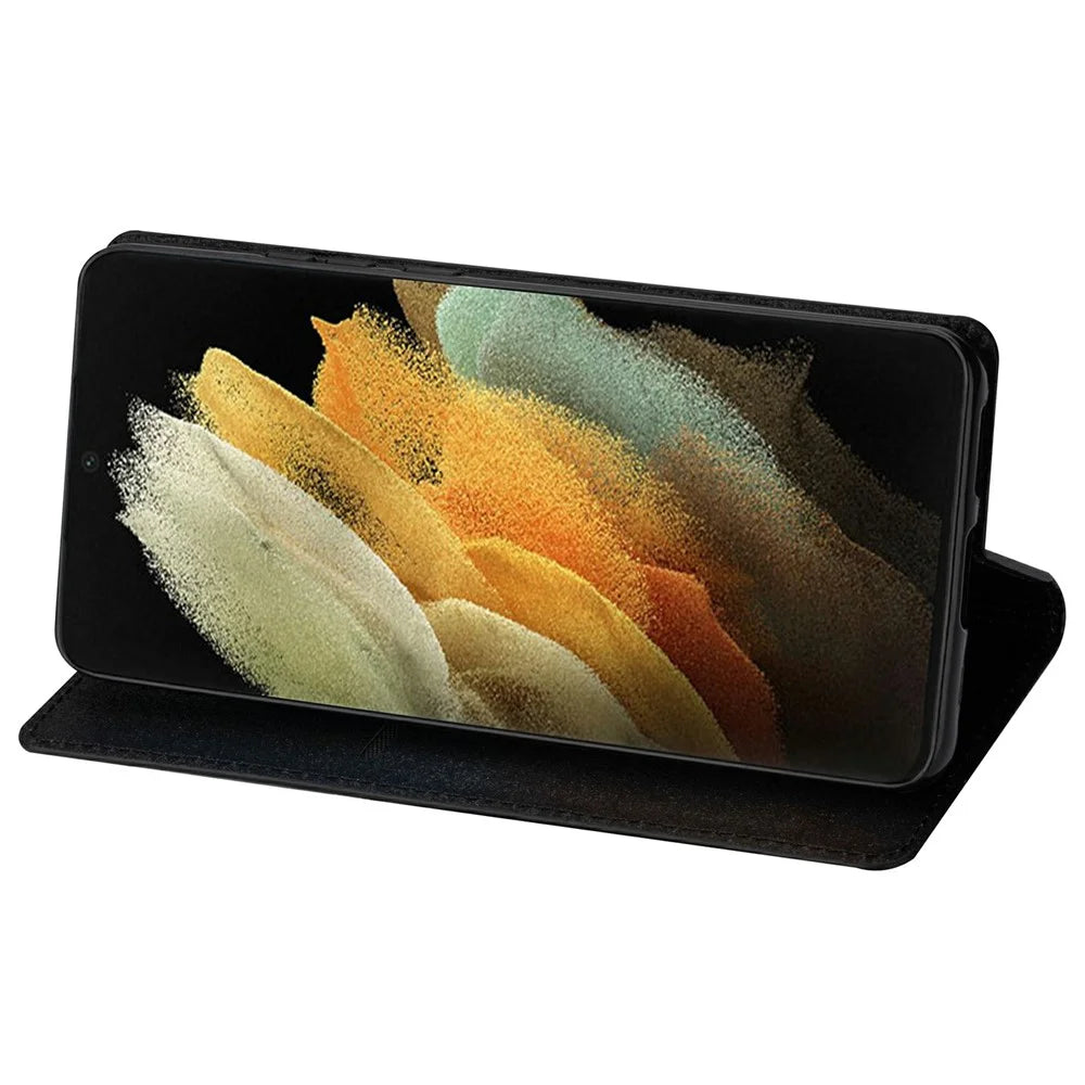 Flash Powder Auto-absorbed Ultra-thin Leather Shell for Samsung Galaxy S21 Ultra 5G - Black - 5