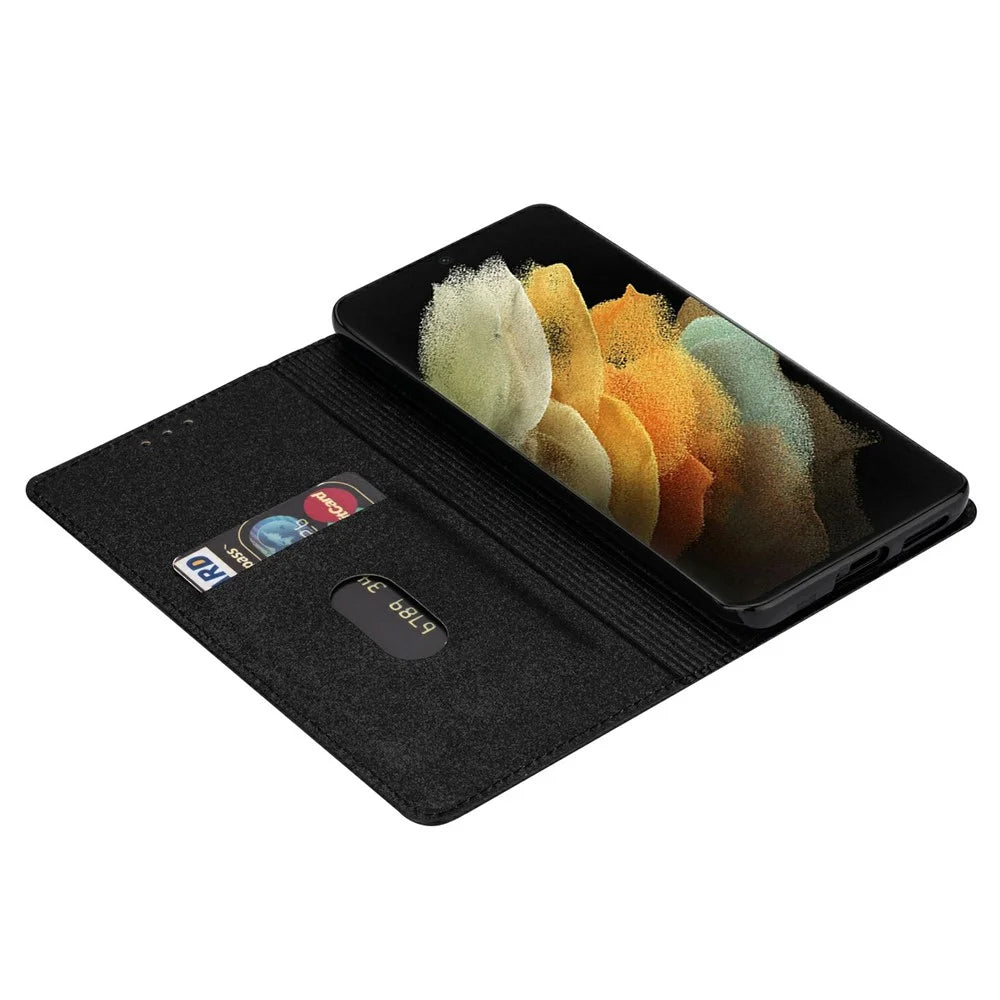 Flash Powder Auto-absorbed Ultra-thin Leather Shell for Samsung Galaxy S21 Ultra 5G - Black - 6