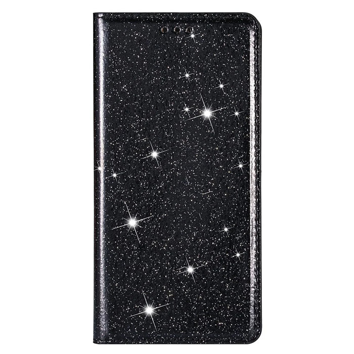 Flash Powder Auto-absorbed Ultra-thin Leather Stand Case for Samsung Galaxy S21 4G/5G - Black - 3