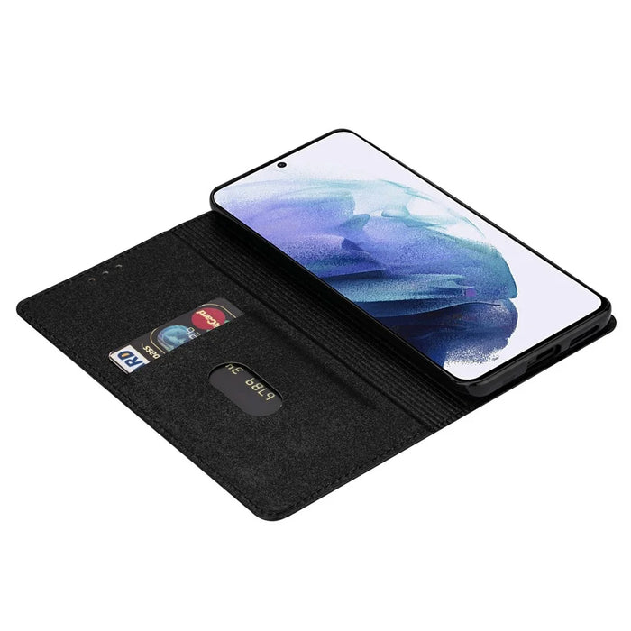 Flash Powder Auto-absorbed Ultra-thin Leather Stand Case for Samsung Galaxy S21 4G/5G - Black - 5