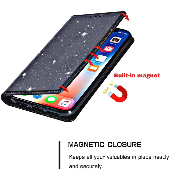 Flash Powder Auto-absorbed Ultra-thin Leather Stand Case for Samsung Galaxy S21 4G/5G - Black - 7