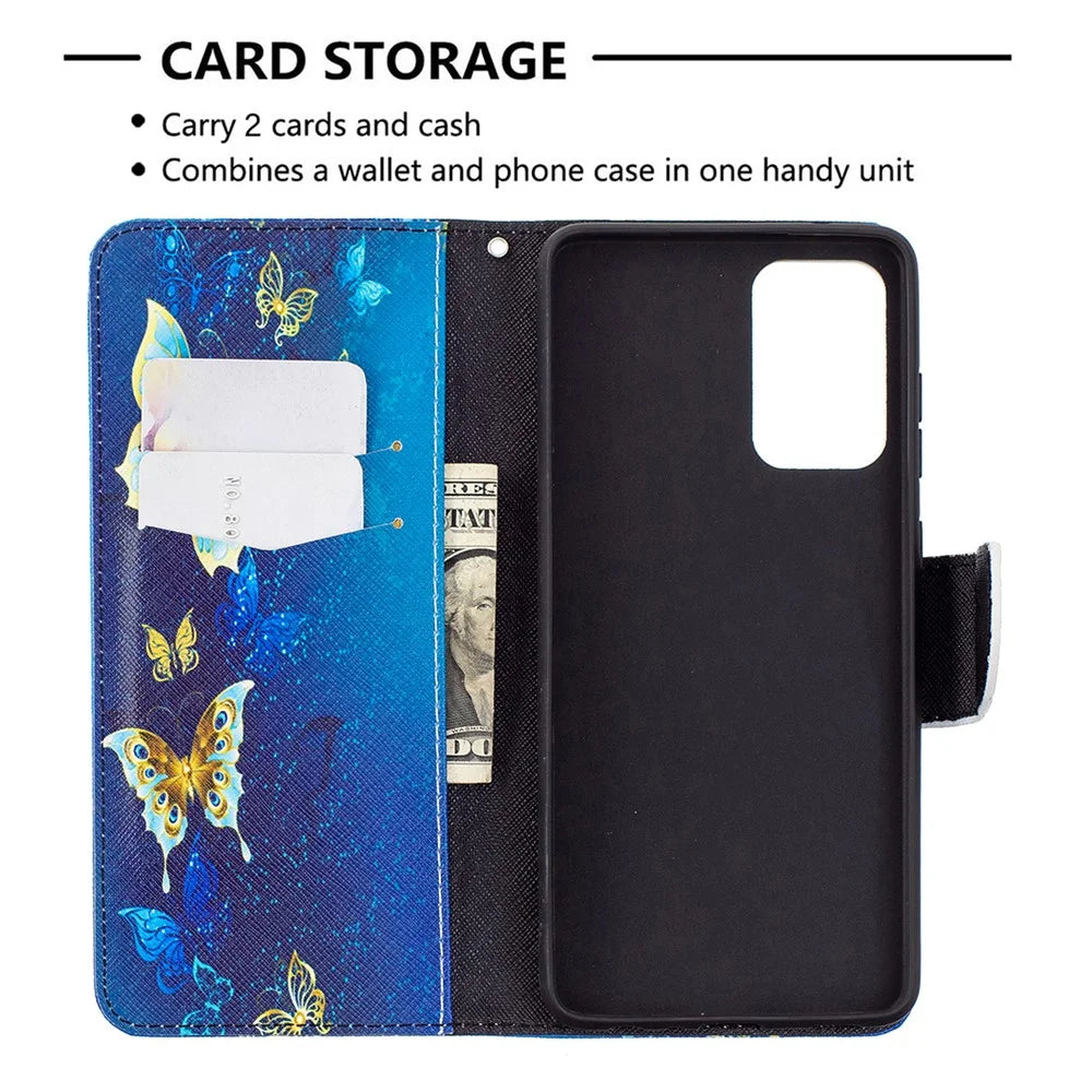 Wallet Pattern Printing Stand Flip Leather Phone Protective Shell for Samsung Galaxy A72 5G - Golden Butterfly - 6