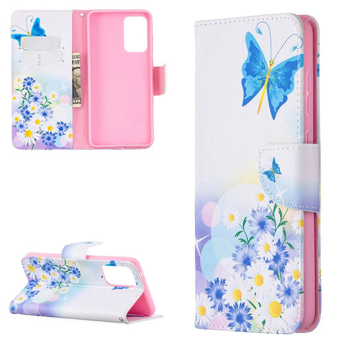 Hot Style Wallet Pattern Printing Stand Phone Case Cover for Samsung Galaxy A72 5G - Butterfly and Flower - 1