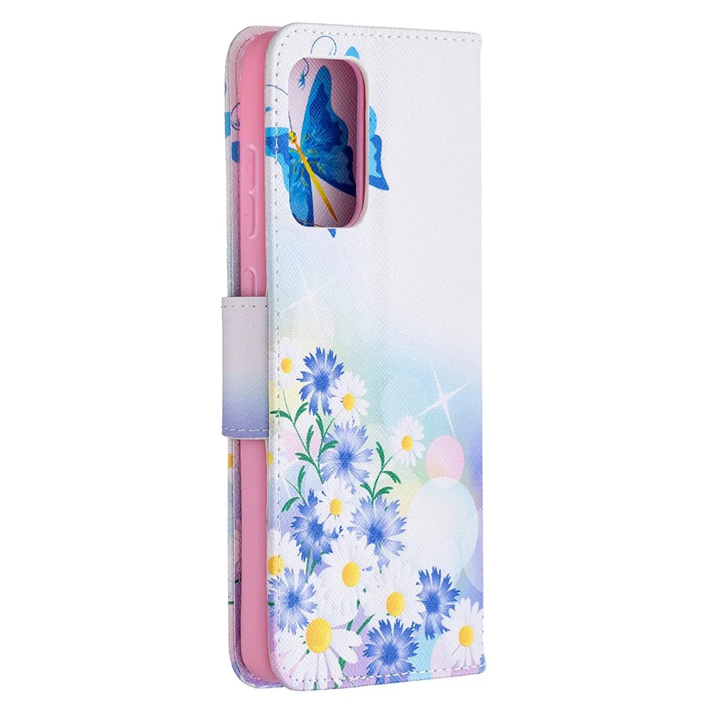 Hot Style Wallet Pattern Printing Stand Phone Case Cover for Samsung Galaxy A72 5G - Butterfly and Flower - 3
