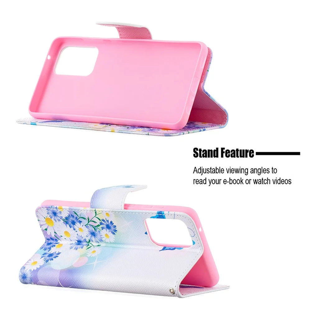 Hot Style Wallet Pattern Printing Stand Phone Case Cover for Samsung Galaxy A72 5G - Butterfly and Flower - 5