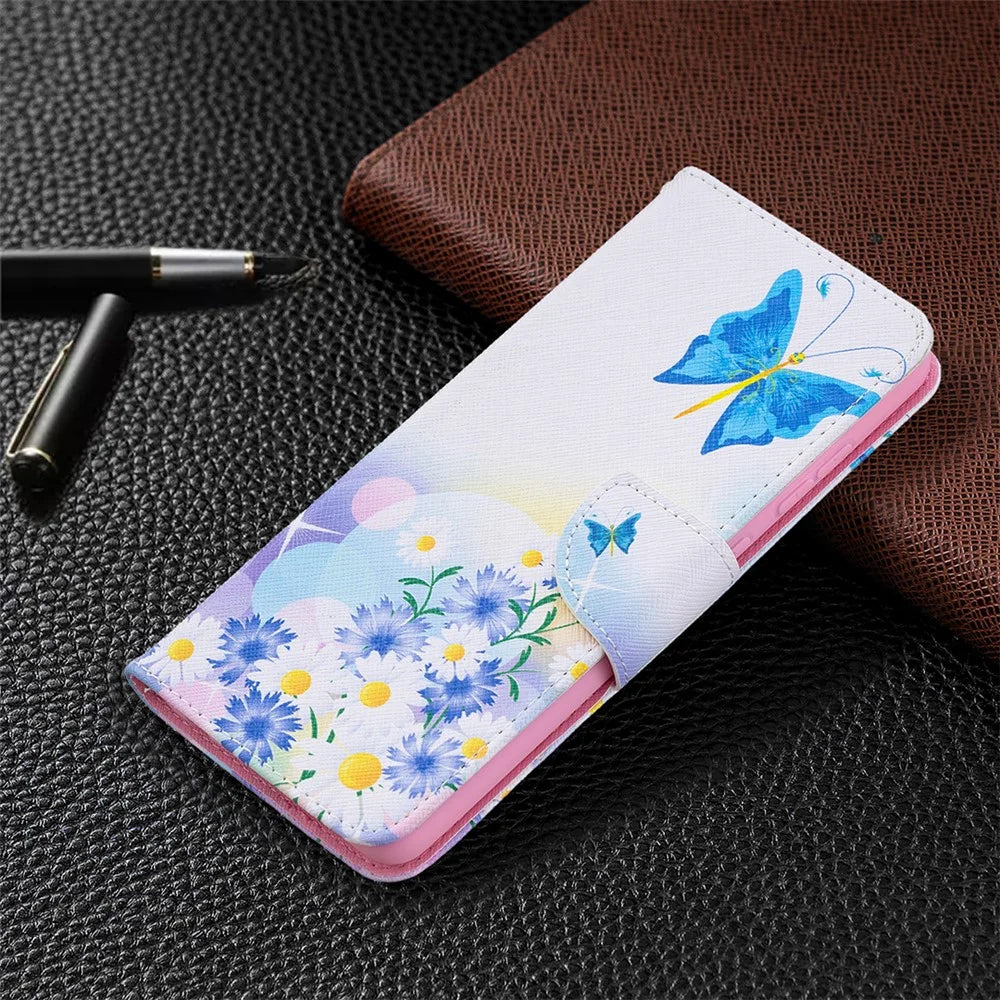 Hot Style Wallet Pattern Printing Stand Phone Case Cover for Samsung Galaxy A72 5G - Butterfly and Flower - 7