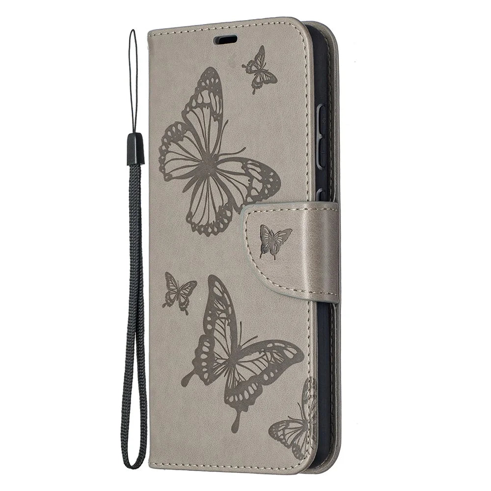For Samsung Galaxy A52 4G / 5G / A52s 5G Imprint Butterflies Wallet Stand Flip Leather Phone Shell - Grey - 2
