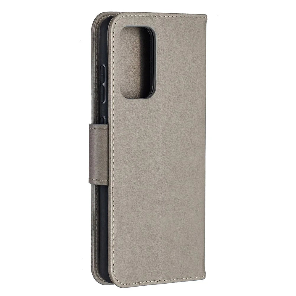 For Samsung Galaxy A52 4G / 5G / A52s 5G Imprint Butterflies Wallet Stand Flip Leather Phone Shell - Grey - 3