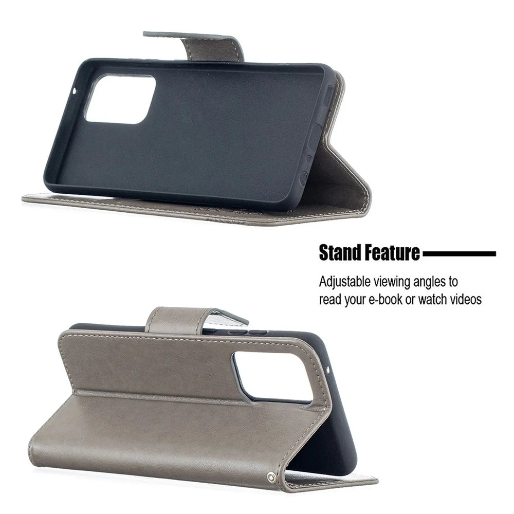 For Samsung Galaxy A52 4G / 5G / A52s 5G Imprint Butterflies Wallet Stand Flip Leather Phone Shell - Grey - 5