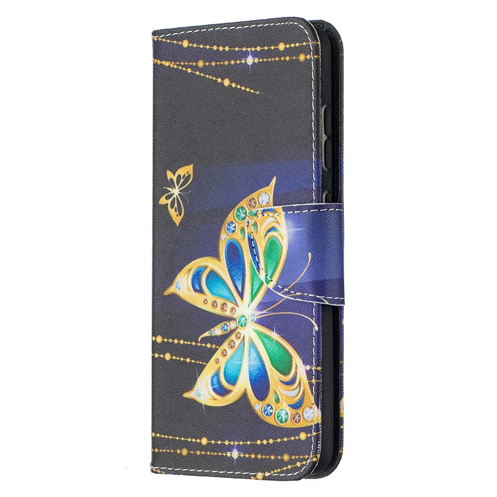 Wallet Stand Design Pattern Printing Folio Flip Leather Phone Shell for Samsung Galaxy A52 4G/5G / A52s 5G - Gold Butterfly - 2