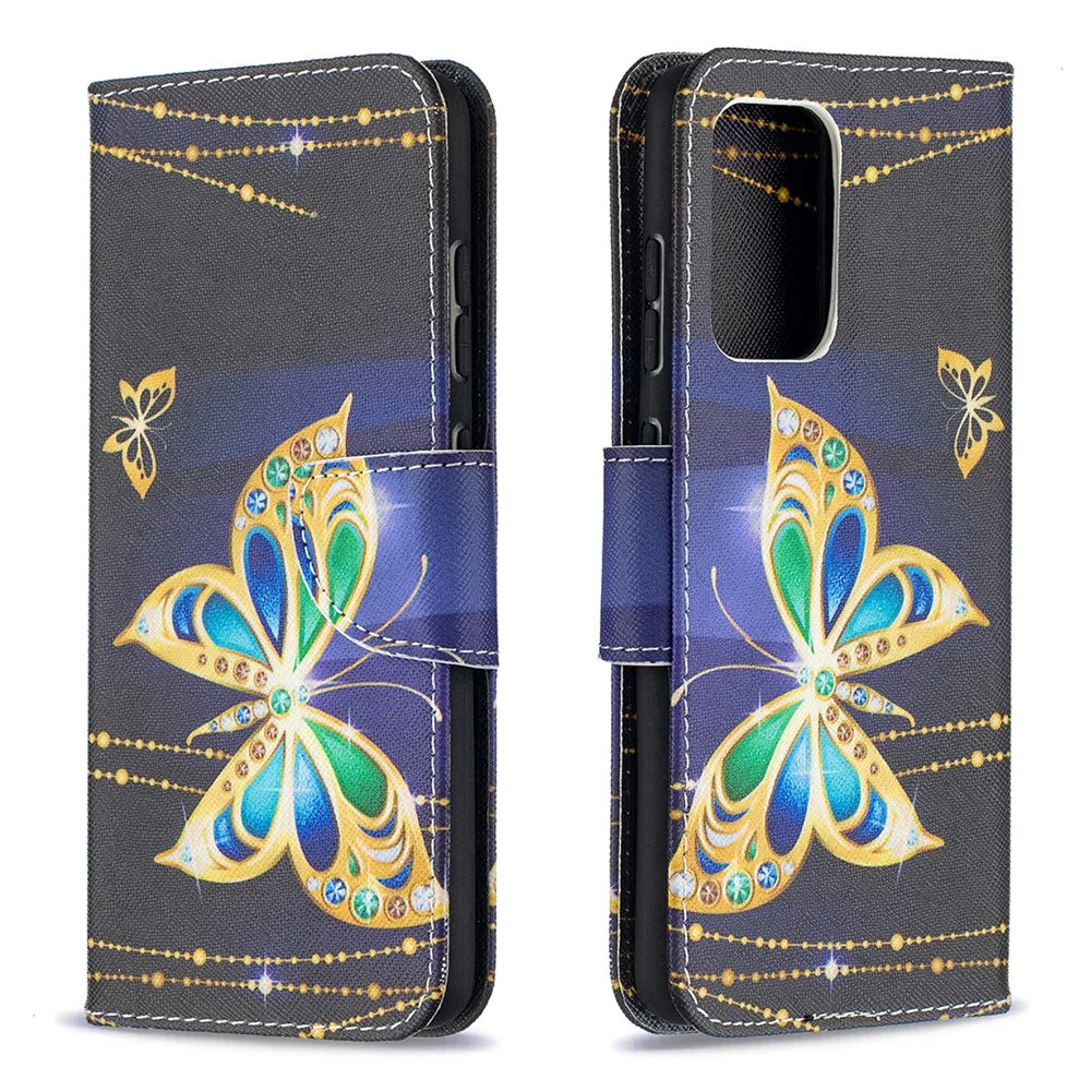 Wallet Stand Design Pattern Printing Folio Flip Leather Phone Shell for Samsung Galaxy A52 4G/5G / A52s 5G - Gold Butterfly - 4