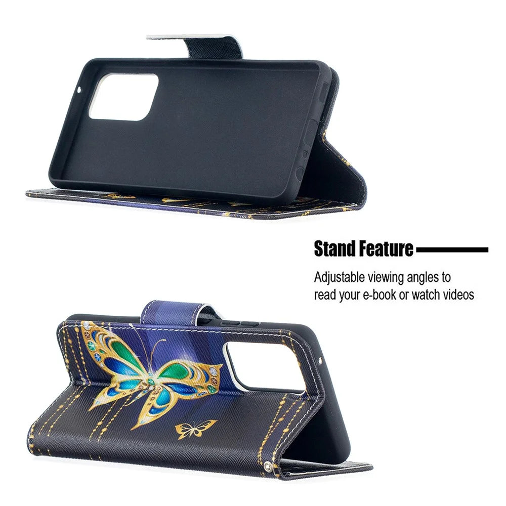 Wallet Stand Design Pattern Printing Folio Flip Leather Phone Shell for Samsung Galaxy A52 4G/5G / A52s 5G - Gold Butterfly - 5