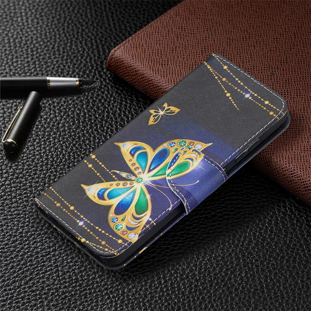 Wallet Stand Design Pattern Printing Folio Flip Leather Phone Shell for Samsung Galaxy A52 4G/5G / A52s 5G - Gold Butterfly - 7