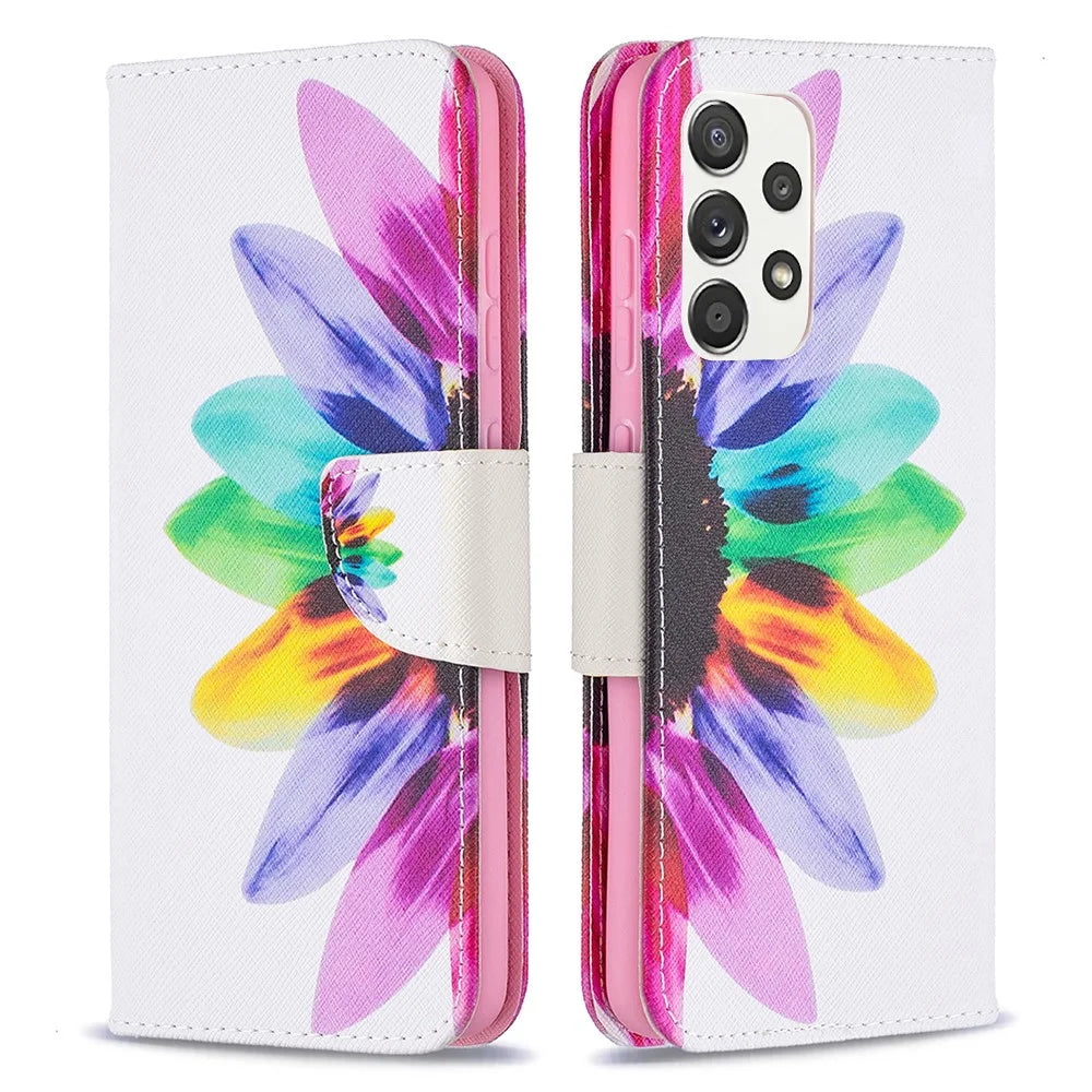 Stand Design Pattern Printing Cover Case for Samsung Galaxy A52 4G/5G / A52s 5G - Flower - 1