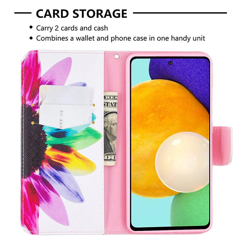 Stand Design Pattern Printing Cover Case for Samsung Galaxy A52 4G/5G / A52s 5G - Flower - 2